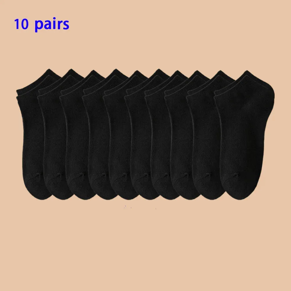 10 Pairs of Men's/Women's Ankle Socks, Plain Color, Anti Odor, Summer Ankle Socks, Casual and Breathable Low-Cut Socks