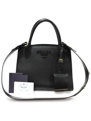 1BA156 Black Saffiano Cuir Monochrome Small Top Handle 2WAY