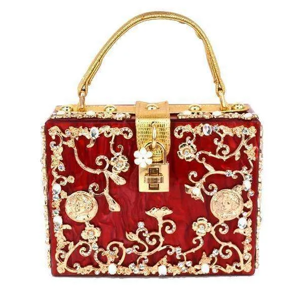 22 Designs, Rectangle Diamond evening flower Clutch bling Bags
