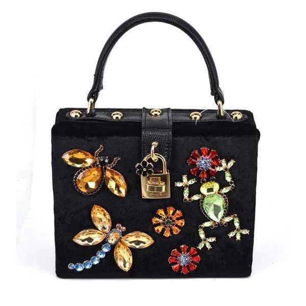 22 Designs, Rectangle Diamond evening flower Clutch bling Bags