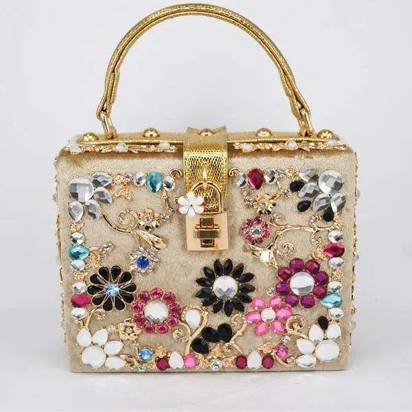 22 Designs, Rectangle Diamond evening flower Clutch bling Bags