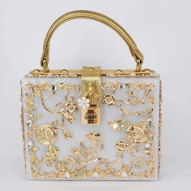 22 Designs, Rectangle Diamond evening flower Clutch bling Bags