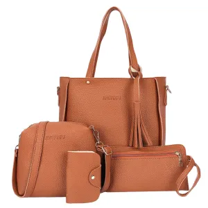 4Pcs Women Fashion Pu Leather Handbag Shoulder Bag Tote Purse Card Holder
