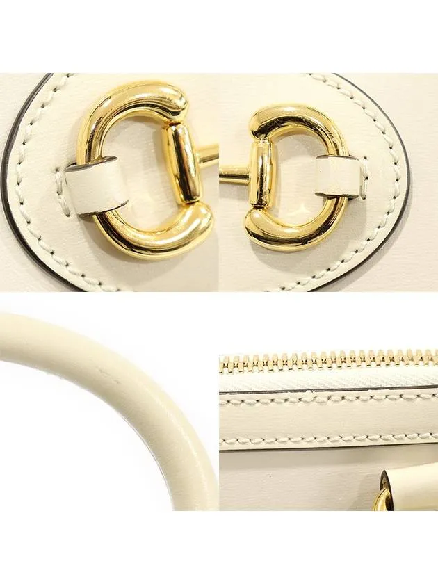640716 White Leather Horsebit 1955 Mini Top Handle Bag 2WAY