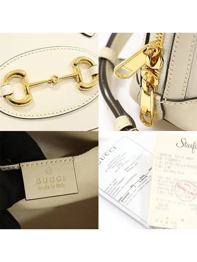 640716 White Leather Horsebit 1955 Mini Top Handle Bag 2WAY