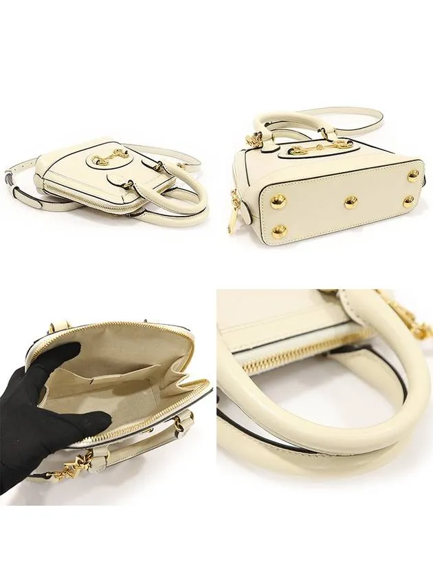 640716 White Leather Horsebit 1955 Mini Top Handle Bag 2WAY