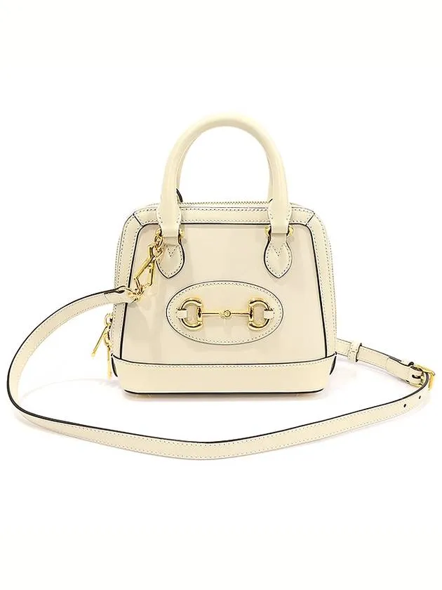 640716 White Leather Horsebit 1955 Mini Top Handle Bag 2WAY