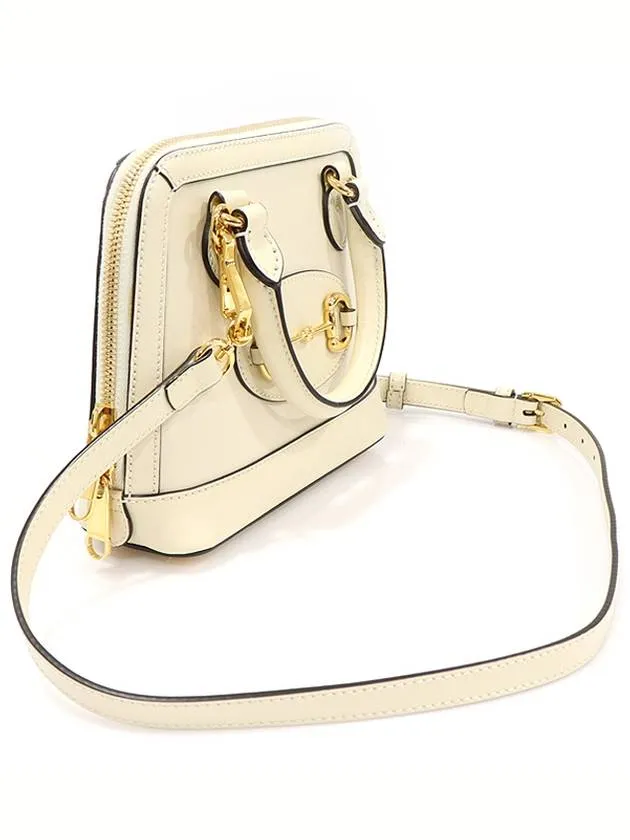 640716 White Leather Horsebit 1955 Mini Top Handle Bag 2WAY