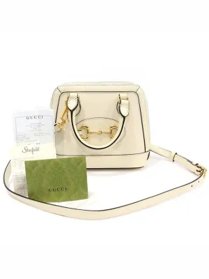 640716 White Leather Horsebit 1955 Mini Top Handle Bag 2WAY