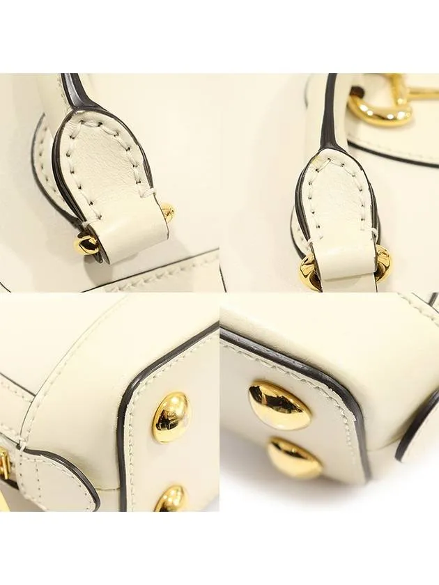 640716 White Leather Horsebit 1955 Mini Top Handle Bag 2WAY