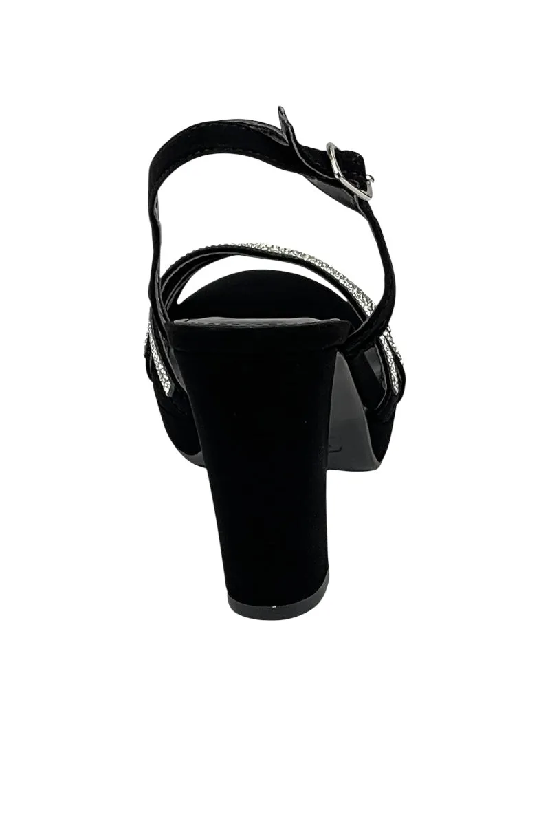 Ankle Strap Open Toe Platform Rhinestone High Heeled Pumps