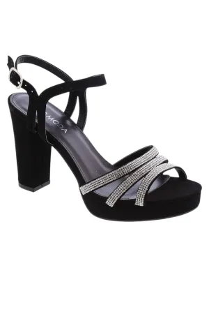 Ankle Strap Open Toe Platform Rhinestone High Heeled Pumps