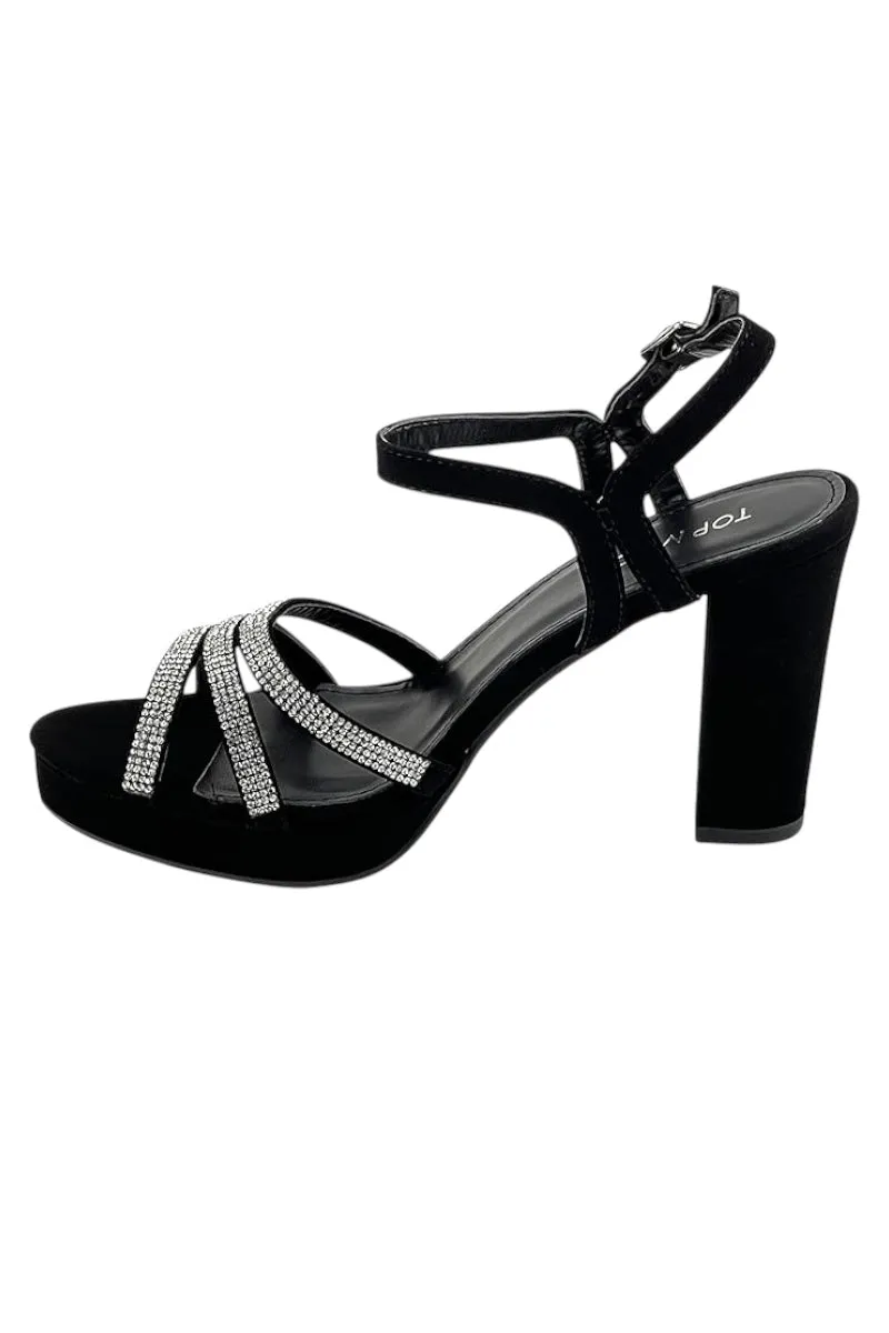 Ankle Strap Open Toe Platform Rhinestone High Heeled Pumps