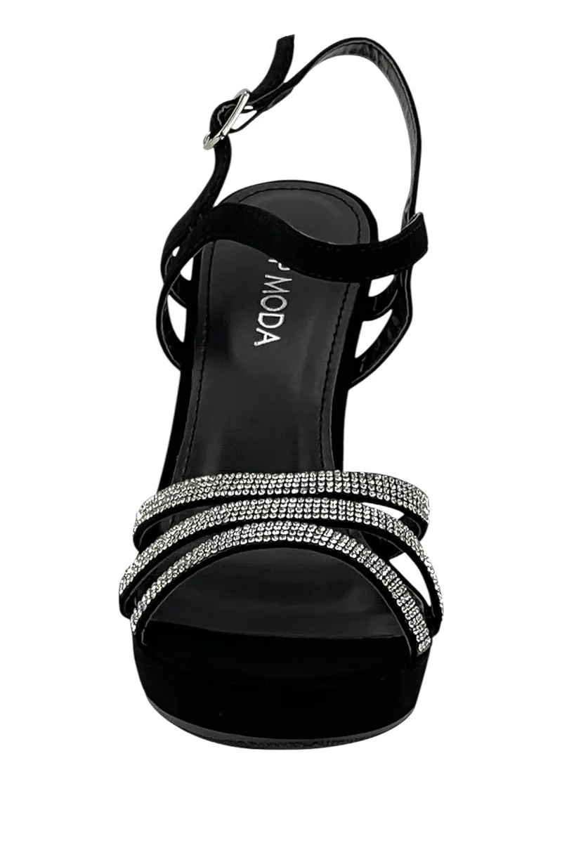 Ankle Strap Open Toe Platform Rhinestone High Heeled Pumps