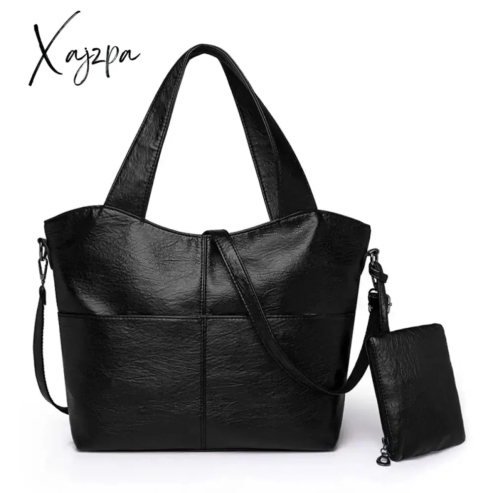 Big Black Shoulder Bags for Women Large Hobo Shopper Sac Solid Color Quality Soft Leather Crossbody Handbag Lady Travel Tote Bag