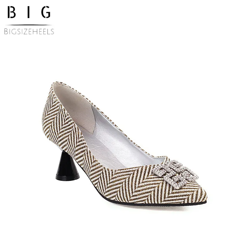 Bigsizeheels Houndstooth drill thick heel casual shoes - Brown
