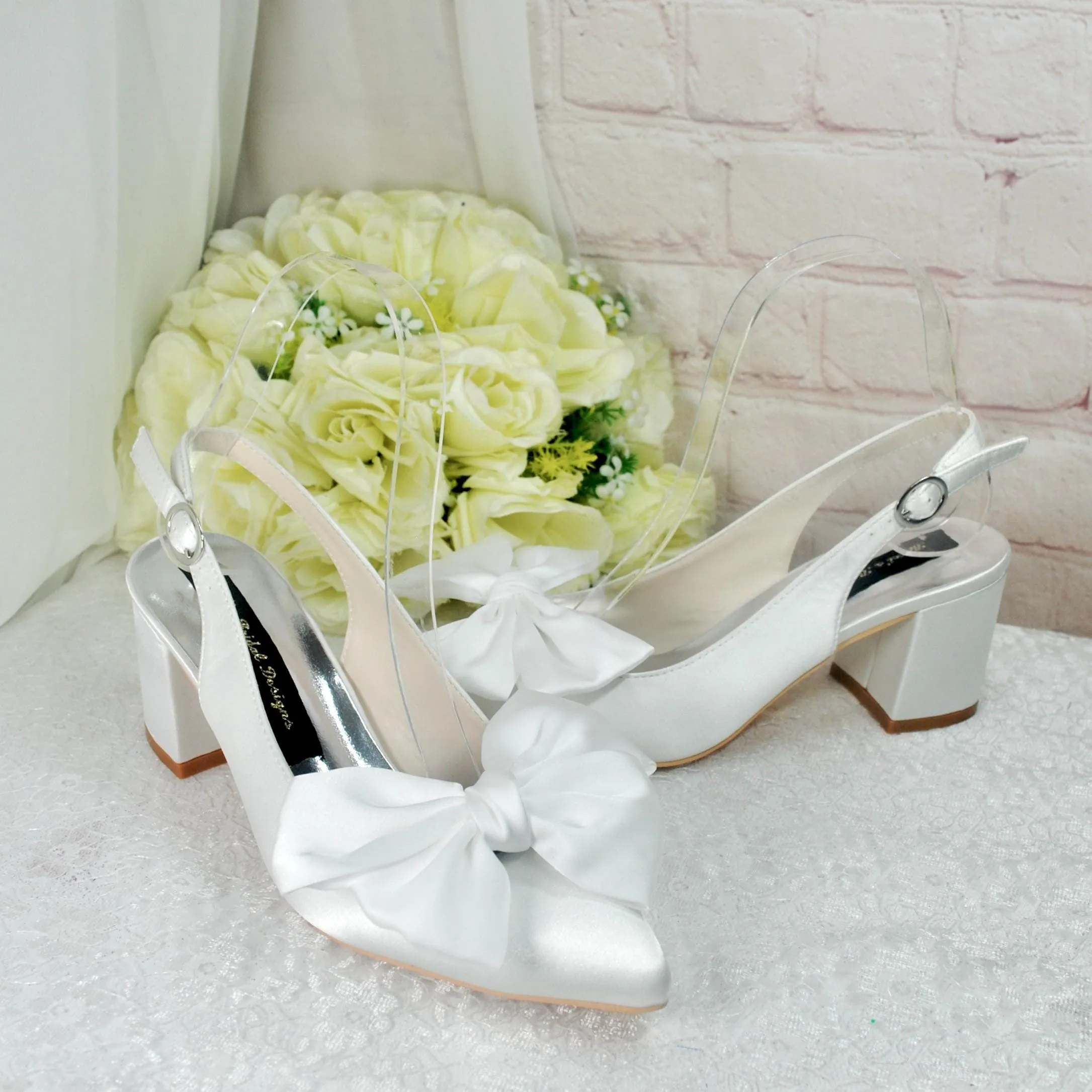 Block Heel Sling Backs with Bow