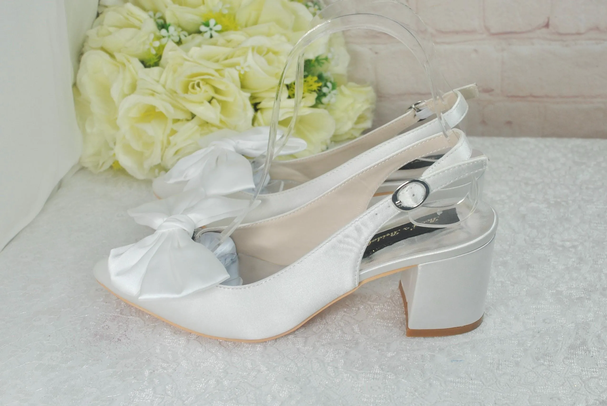 Block Heel Sling Backs with Bow
