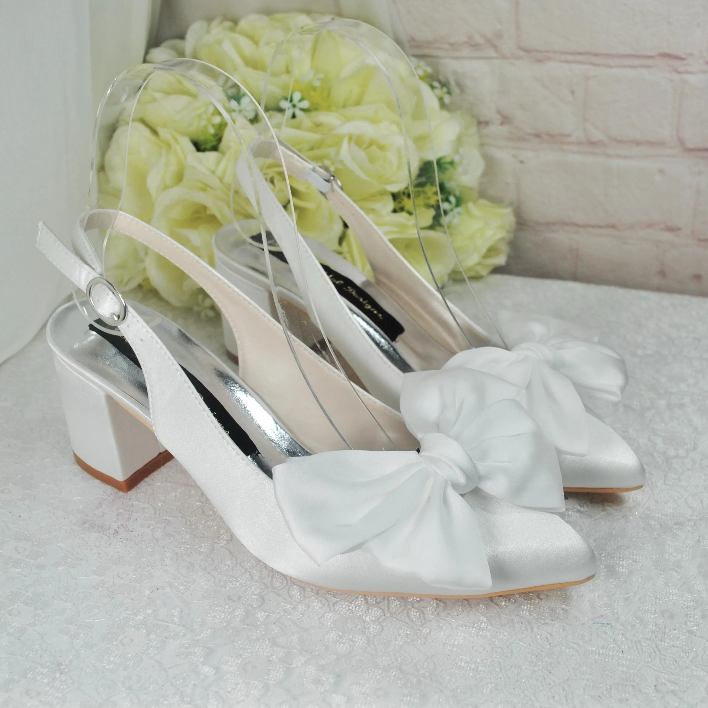 Block Heel Sling Backs with Bow