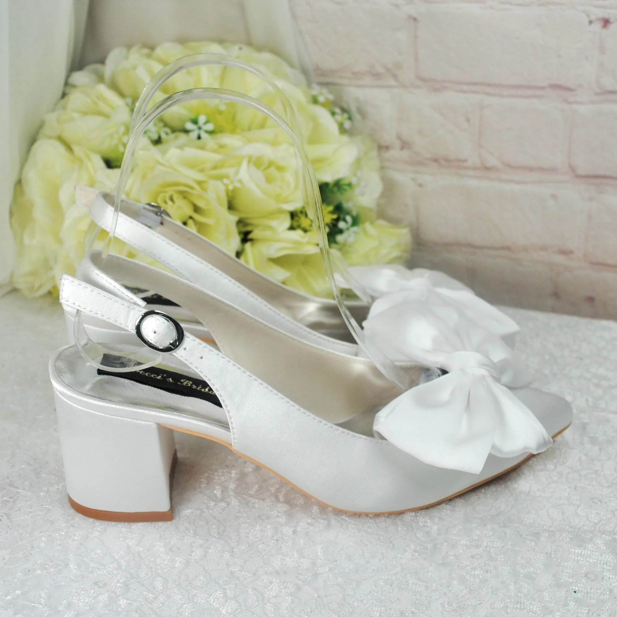 Block Heel Sling Backs with Bow
