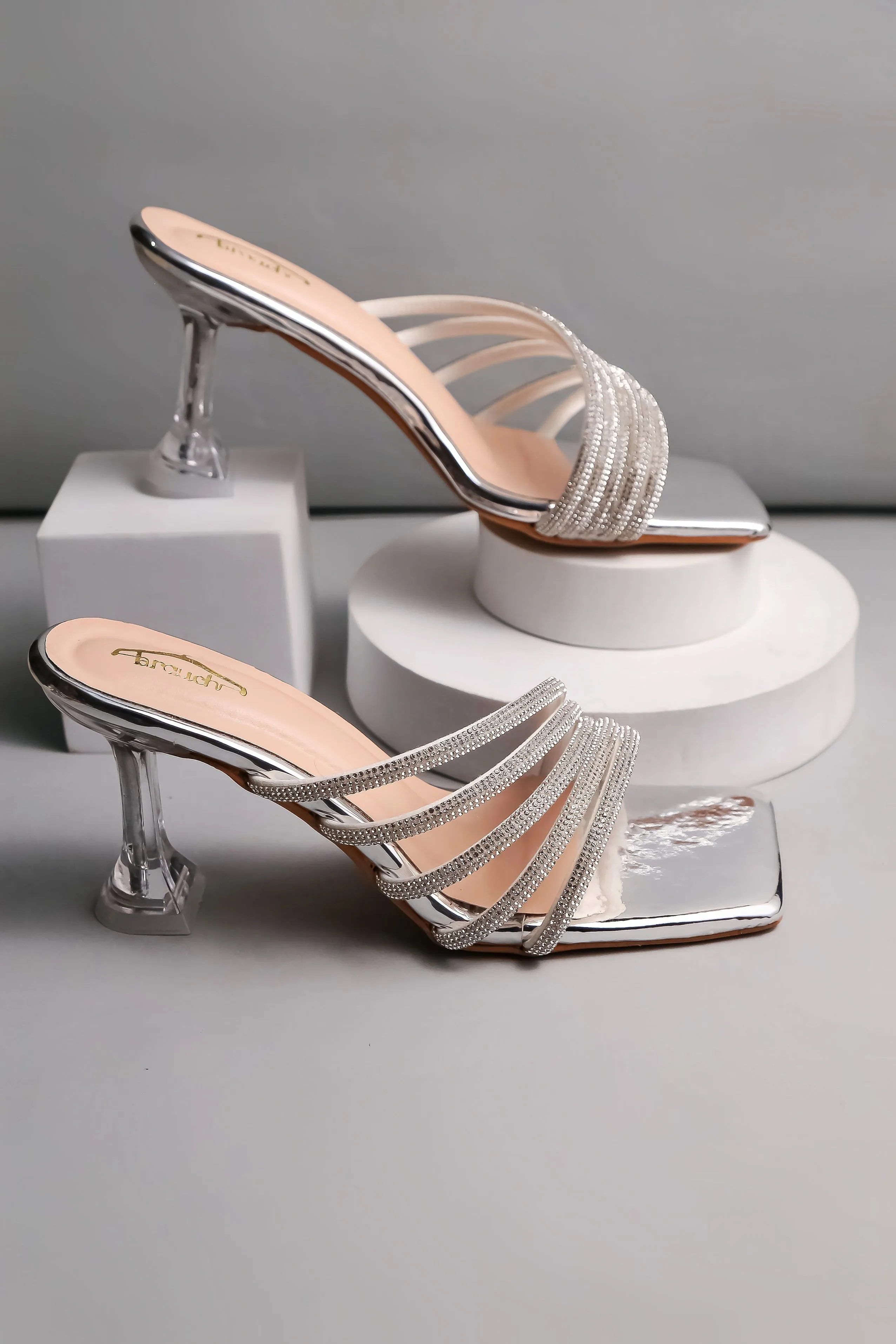Brauch Silver Rhinestone Multi-straps heel