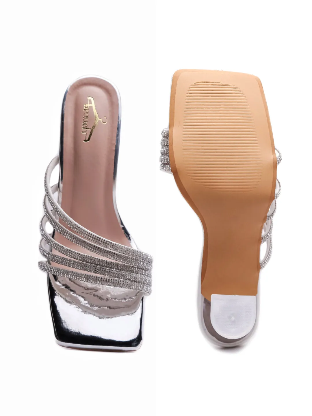 Brauch Silver Rhinestone Multi-straps heel