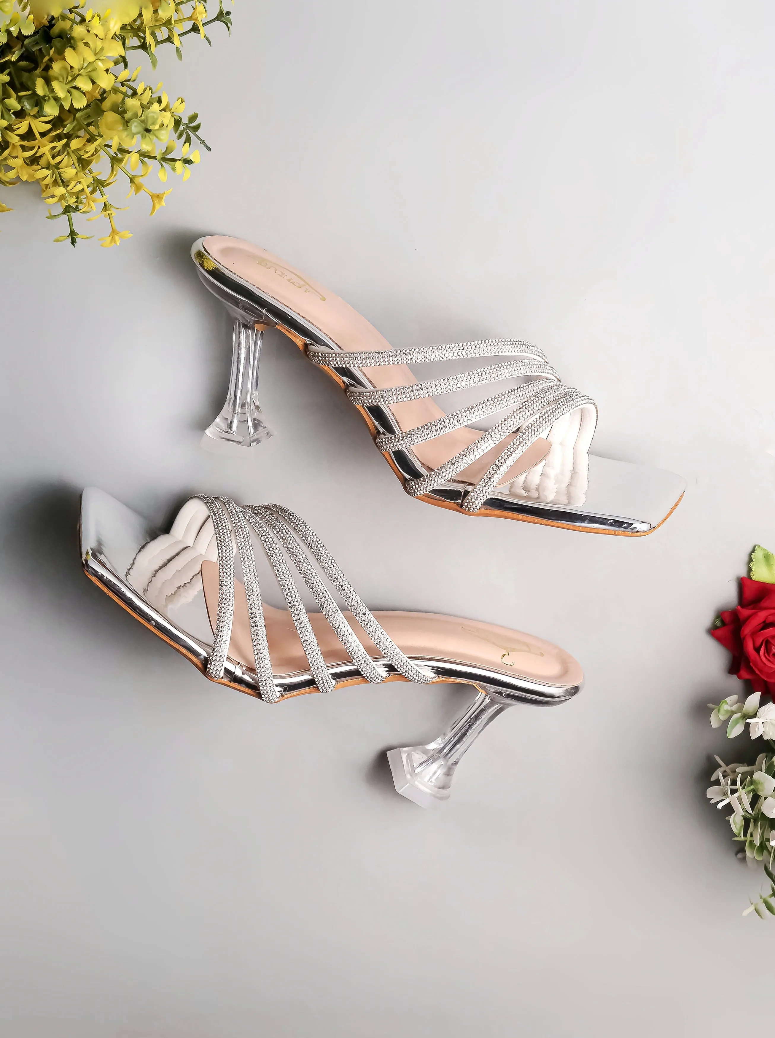 Brauch Silver Rhinestone Multi-straps heel