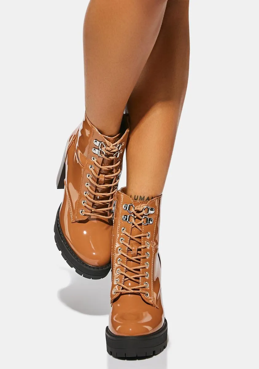 Brown Patent Asa Heeled Boots