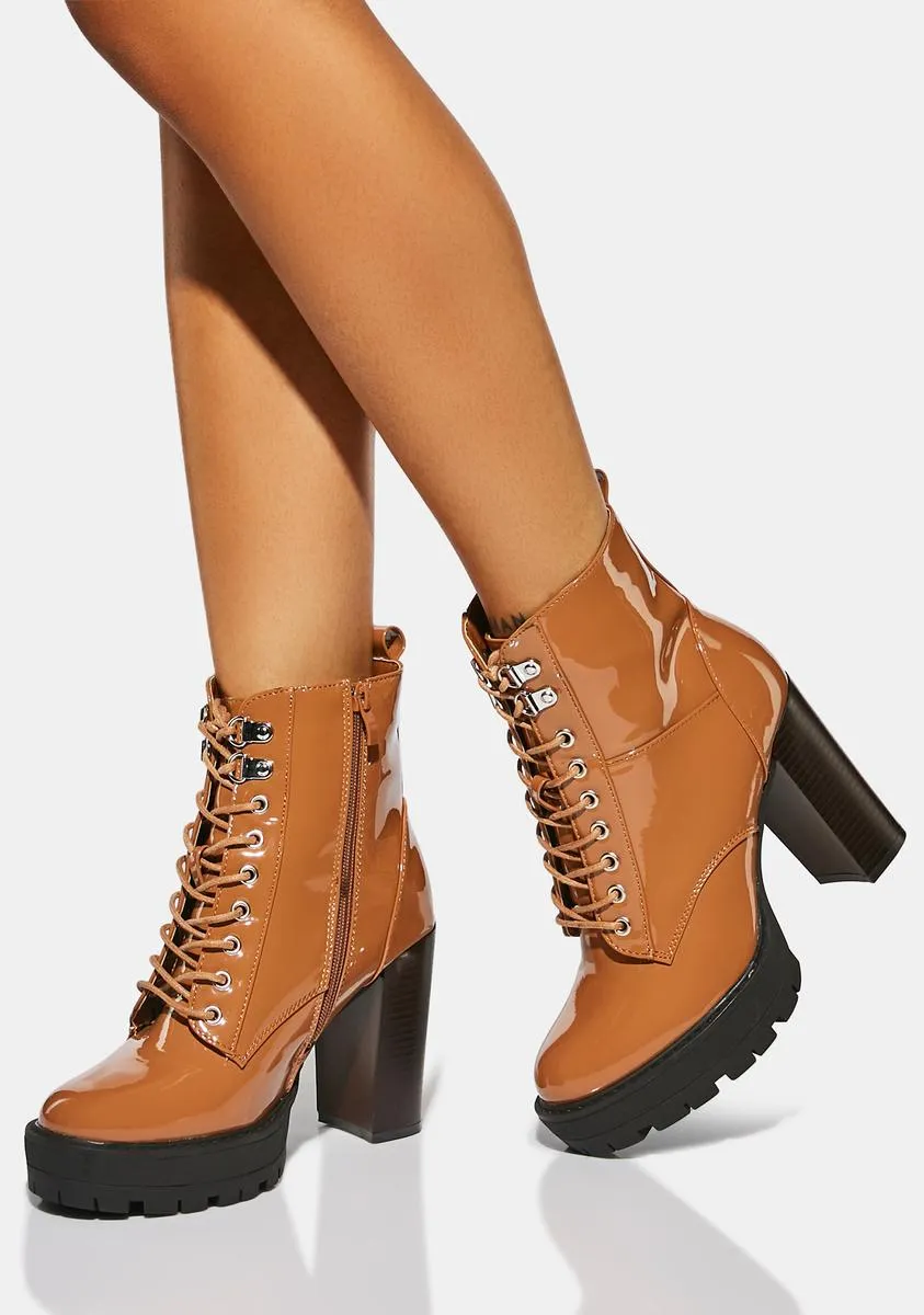 Brown Patent Asa Heeled Boots