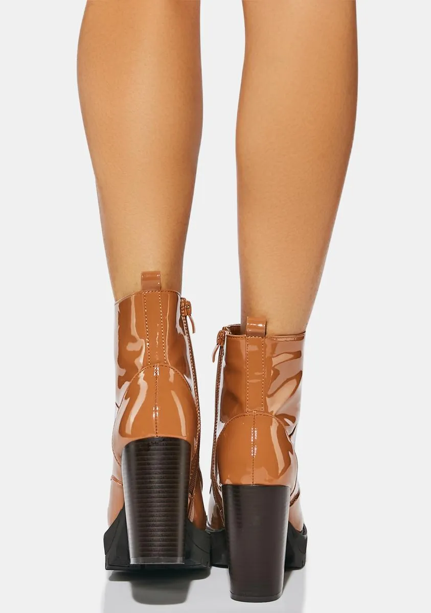 Brown Patent Asa Heeled Boots