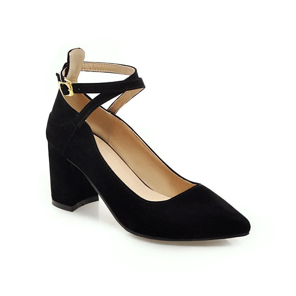Buckle Women Chunky Heel Chunky Pumps Shoes Woman