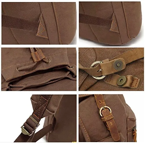 Canvas Backpack, YinWang AUGUR Vintage Canvas Leather Backpack Hiking Backpack Computer Laptop