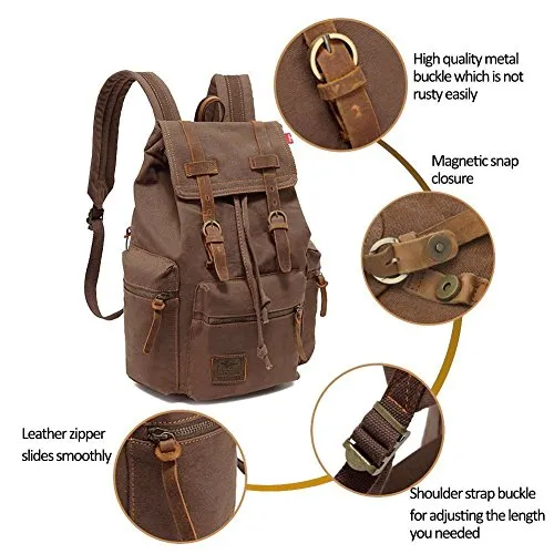 Canvas Backpack, YinWang AUGUR Vintage Canvas Leather Backpack Hiking Backpack Computer Laptop