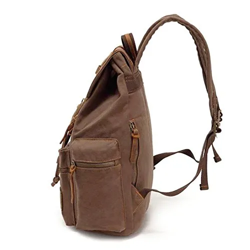 Canvas Backpack, YinWang AUGUR Vintage Canvas Leather Backpack Hiking Backpack Computer Laptop
