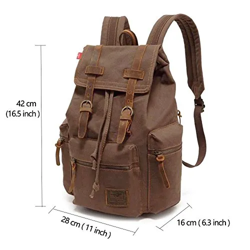 Canvas Backpack, YinWang AUGUR Vintage Canvas Leather Backpack Hiking Backpack Computer Laptop