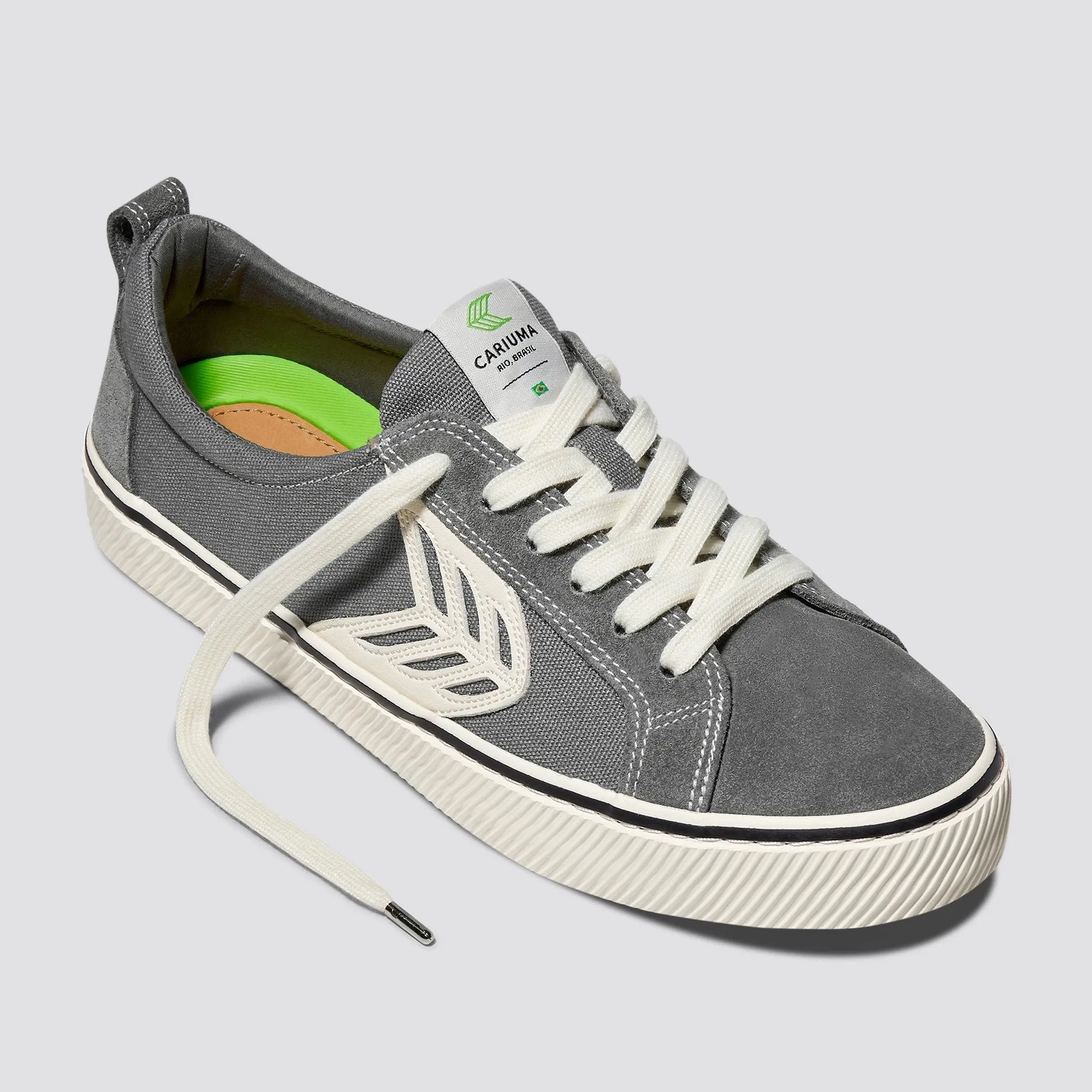CATIBA Low Stripe Charcoal Grey Suede and Canvas Contrast Thread Sneaker Women