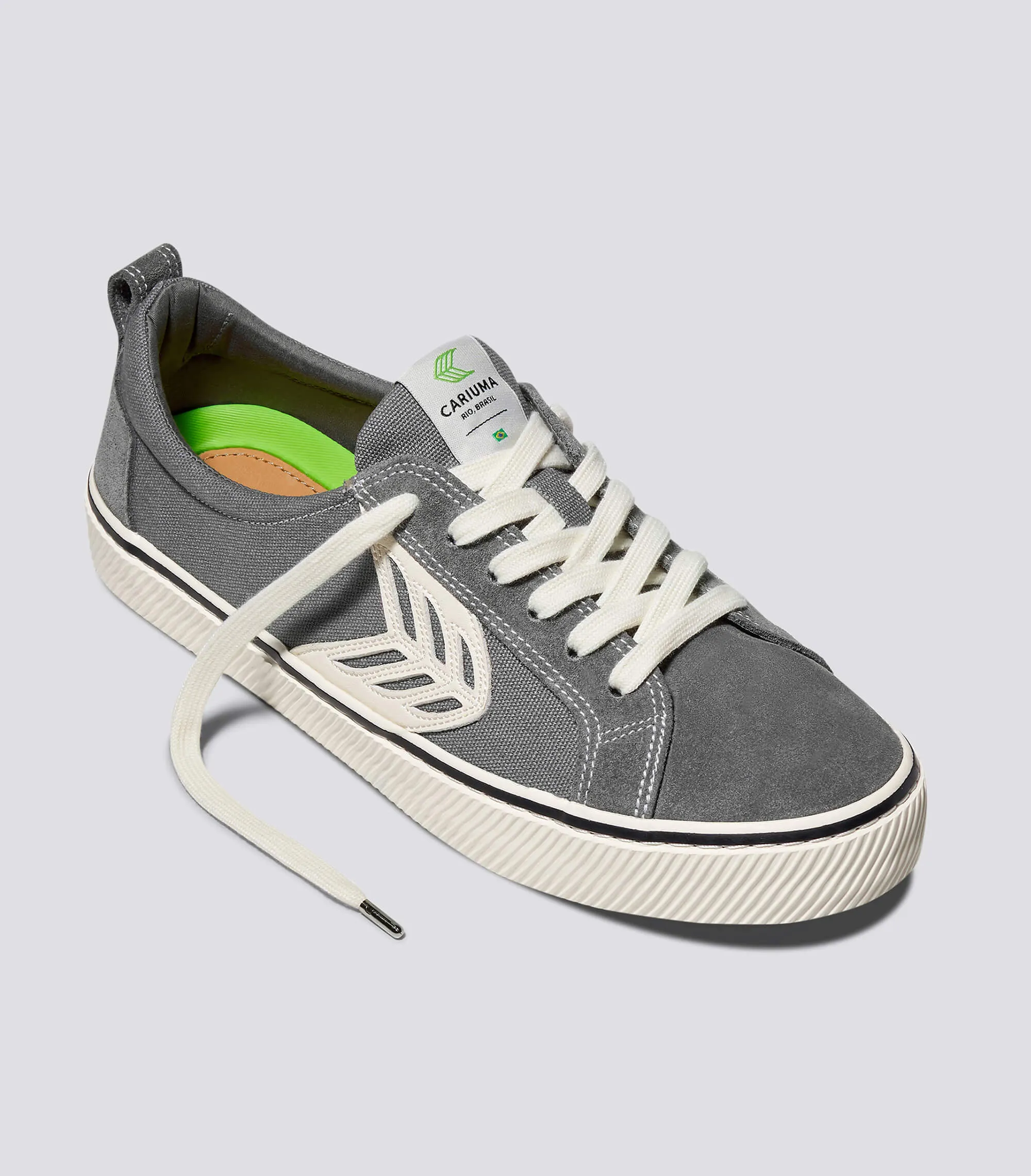 CATIBA Low Stripe Charcoal Grey Suede and Canvas Contrast Thread Sneaker Women