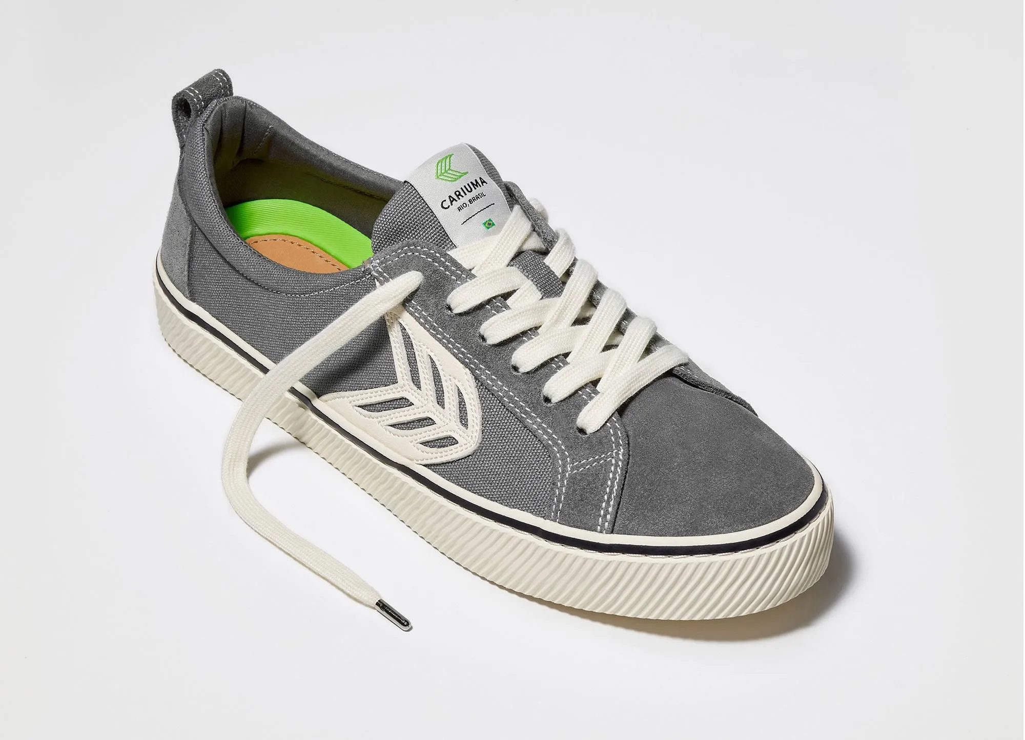 CATIBA Low Stripe Charcoal Grey Suede and Canvas Contrast Thread Sneaker Women