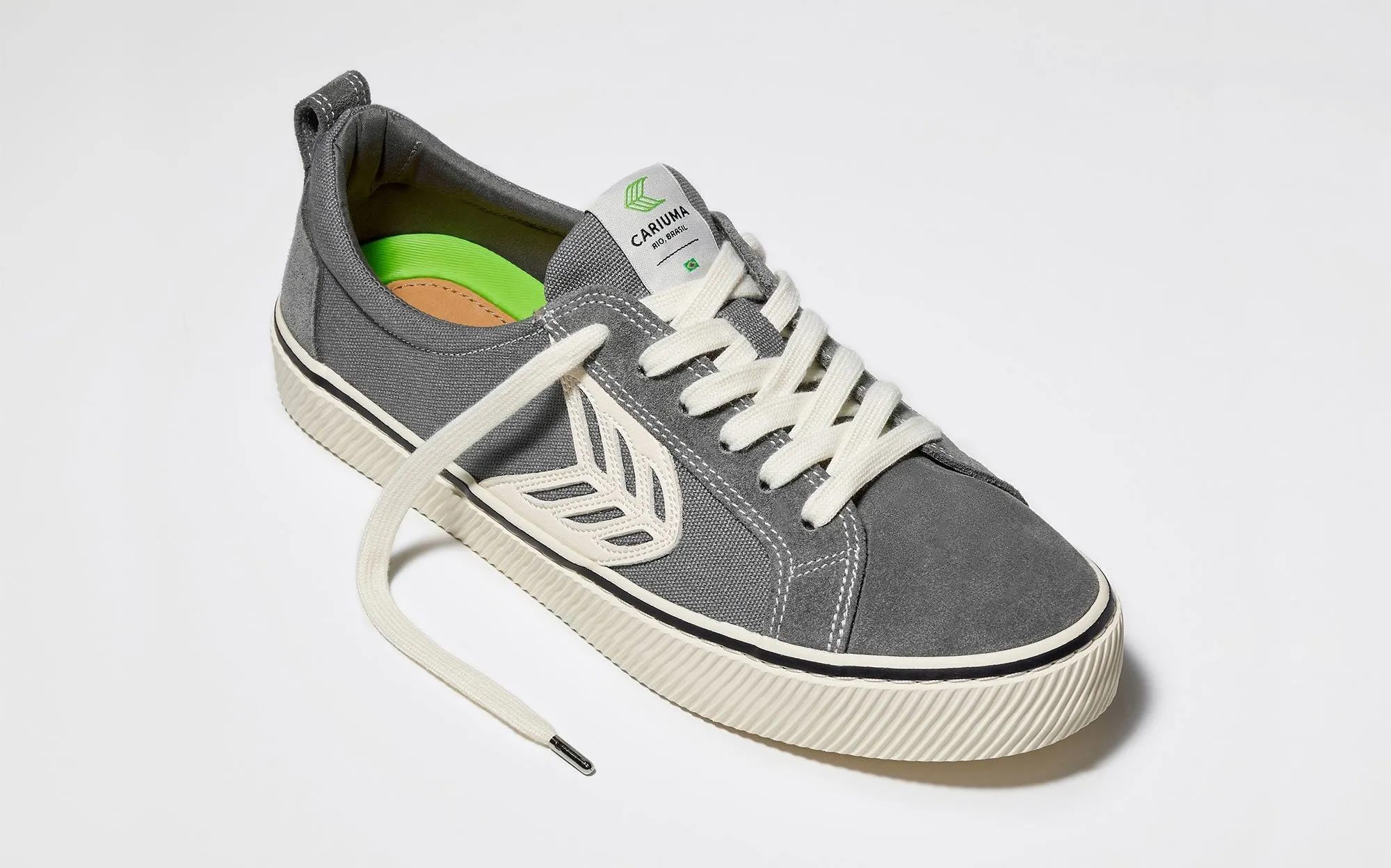 CATIBA Low Stripe Charcoal Grey Suede and Canvas Contrast Thread Sneaker Women