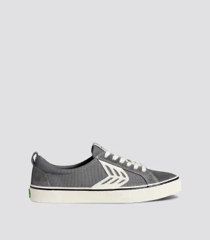 CATIBA Low Stripe Charcoal Grey Suede and Canvas Contrast Thread Sneaker Women