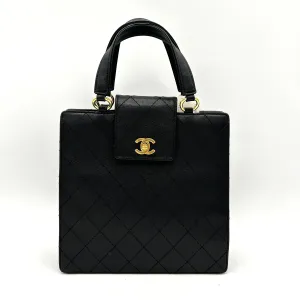 CHANEL Patent Quilted Top Handle Tote Black ch88180gs