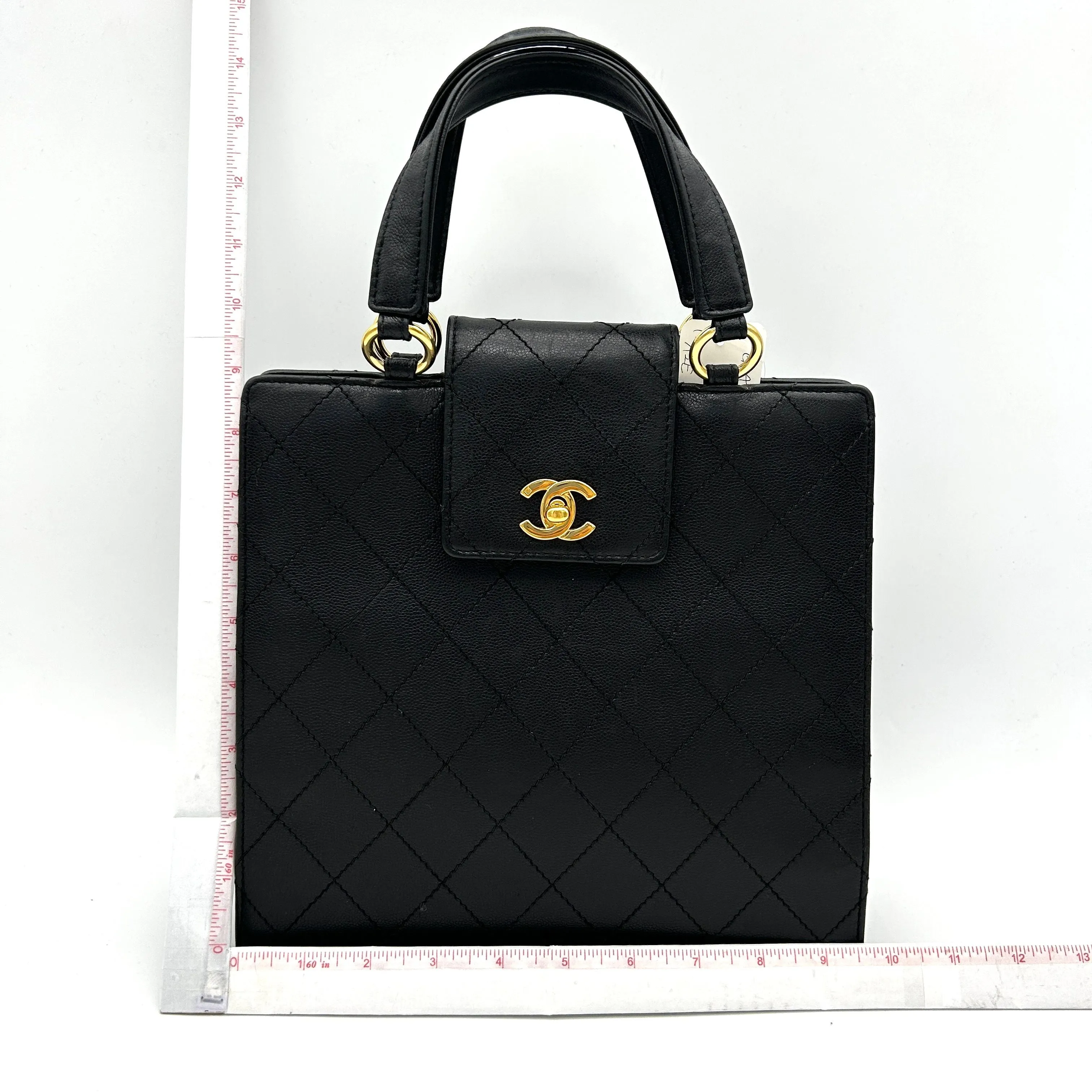 CHANEL Patent Quilted Top Handle Tote Black ch88180gs