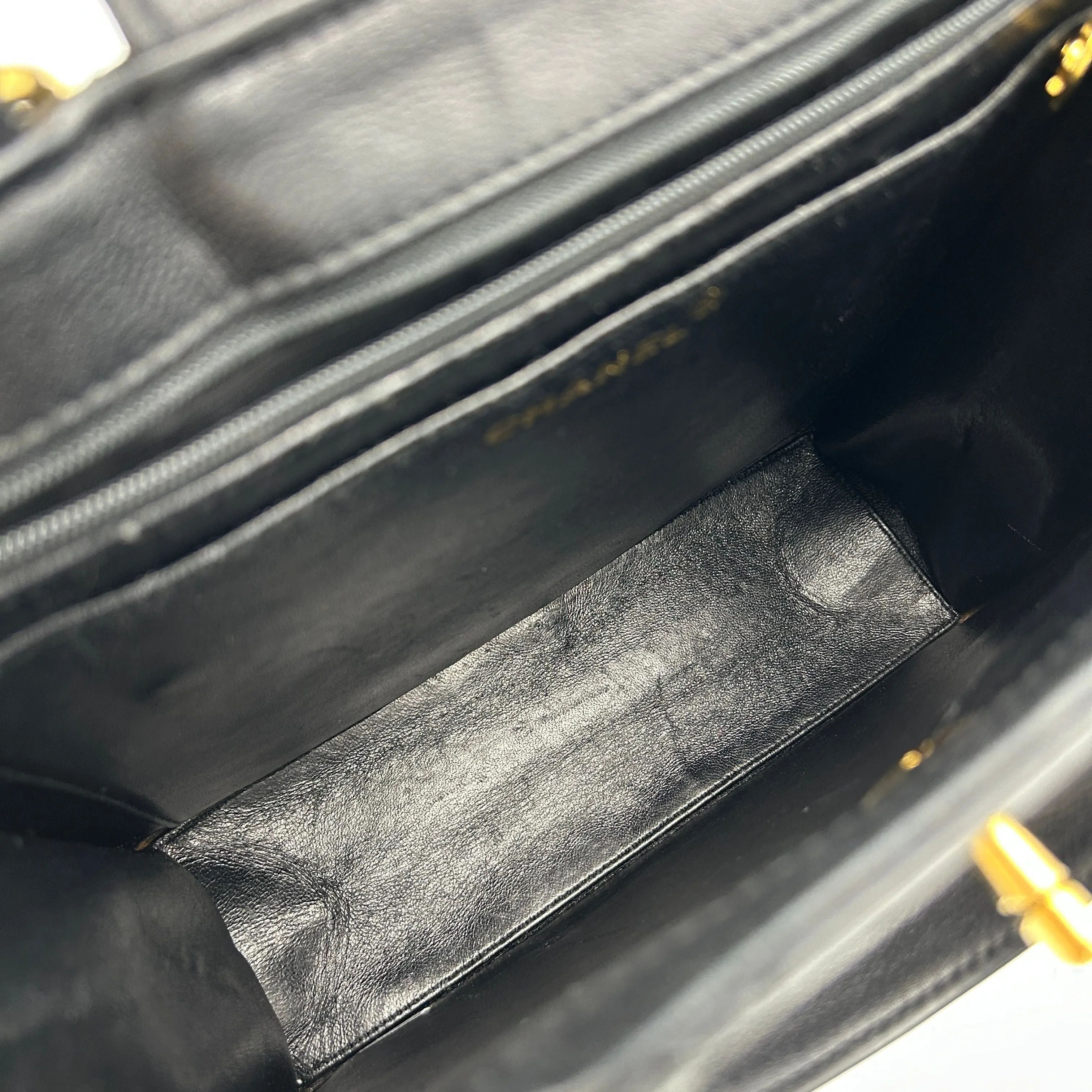 CHANEL Patent Quilted Top Handle Tote Black ch88180gs
