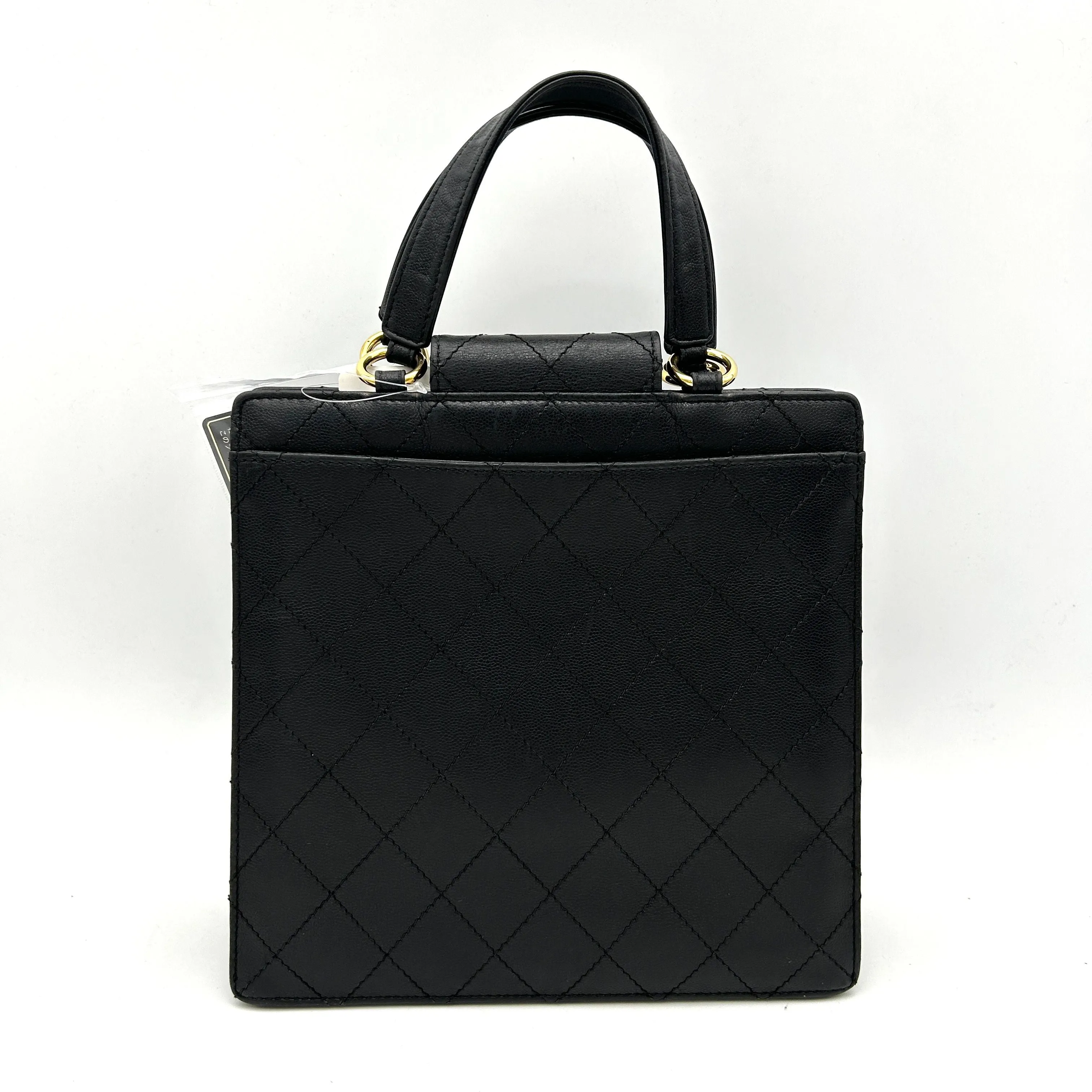 CHANEL Patent Quilted Top Handle Tote Black ch88180gs