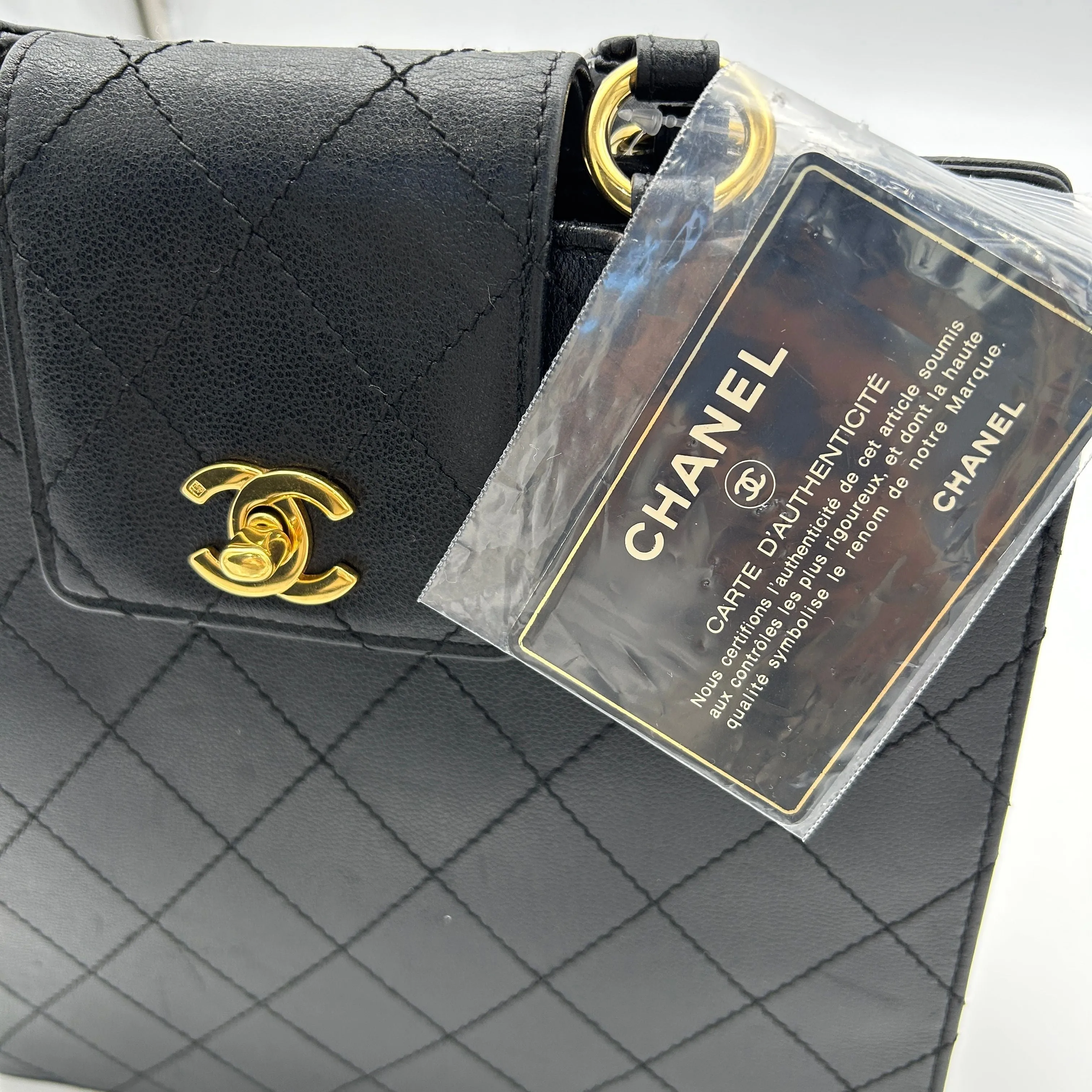 CHANEL Patent Quilted Top Handle Tote Black ch88180gs