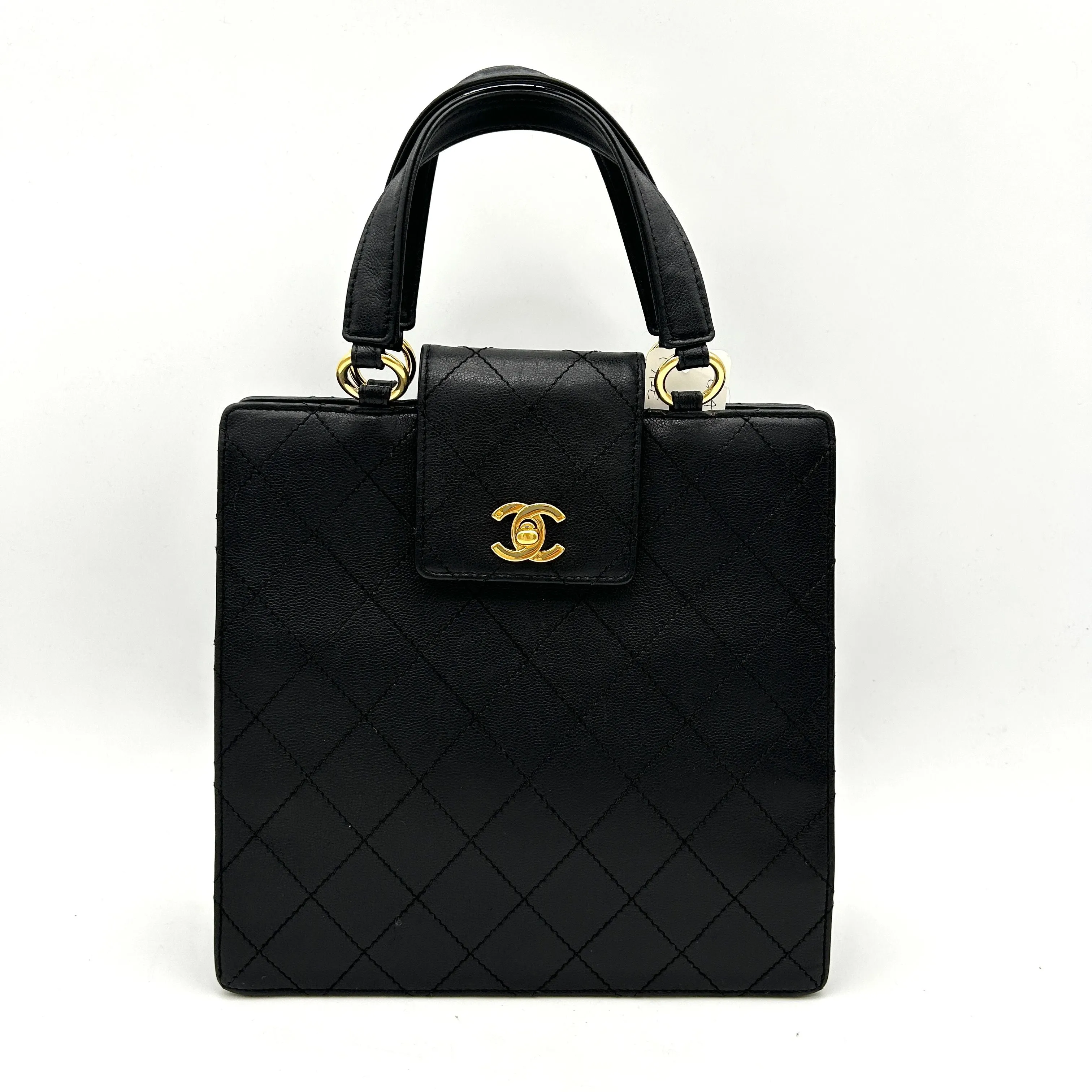 CHANEL Patent Quilted Top Handle Tote Black ch88180gs