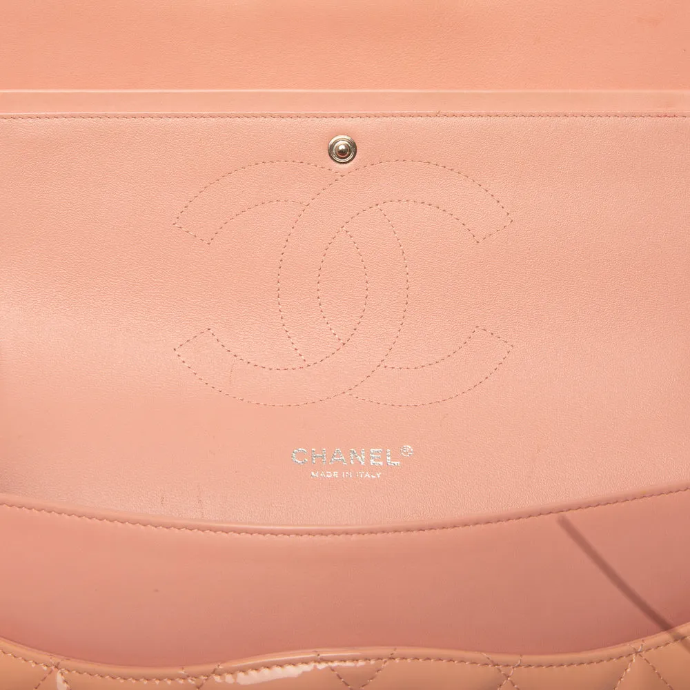 Chanel Peach Quilted Patent Leather Classic Jumbo Double Flap Bag