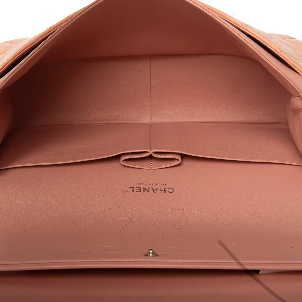 Chanel Peach Quilted Patent Leather Classic Jumbo Double Flap Bag