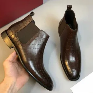 Chelsea Casual Croco Leather Boots Shoes For Men