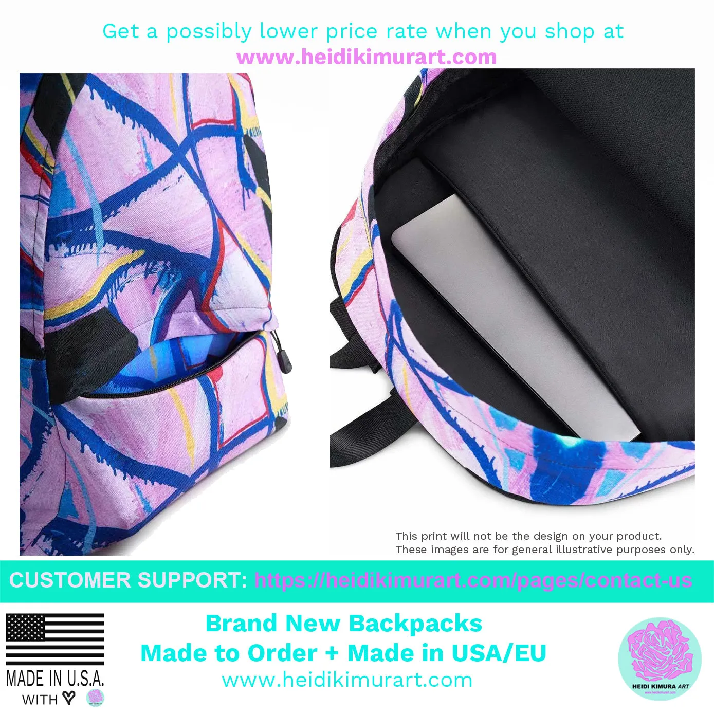 Chic Zebra Backpack, Animal Print Laptop Computer Tablet Travel Bag - Made in USA/EU